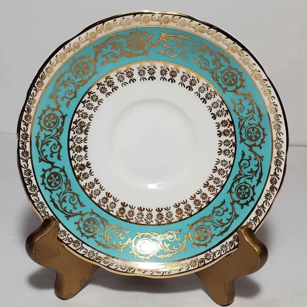 Salisbury Teacup and Saucer Blue Gold Vintage
